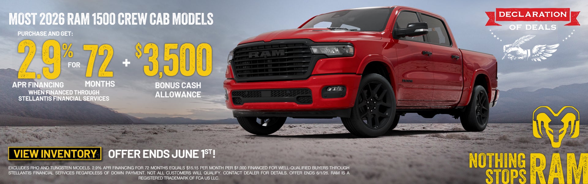 MOST 2026 RAM 1500 CREW CAB APR OR BONUS CASH OFFER