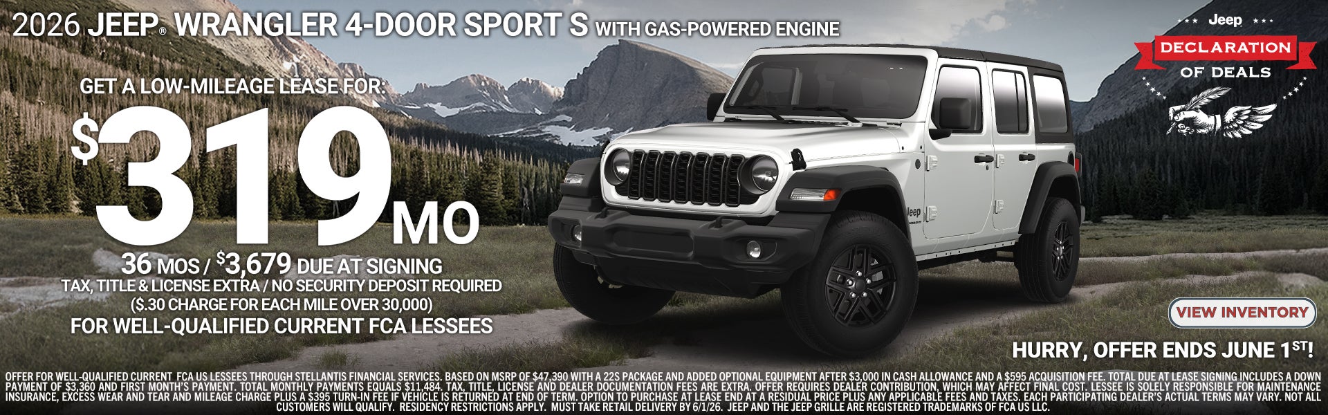 2026 JEEP WRANGLER 4-DOOR SPORT S LEASE OFFER